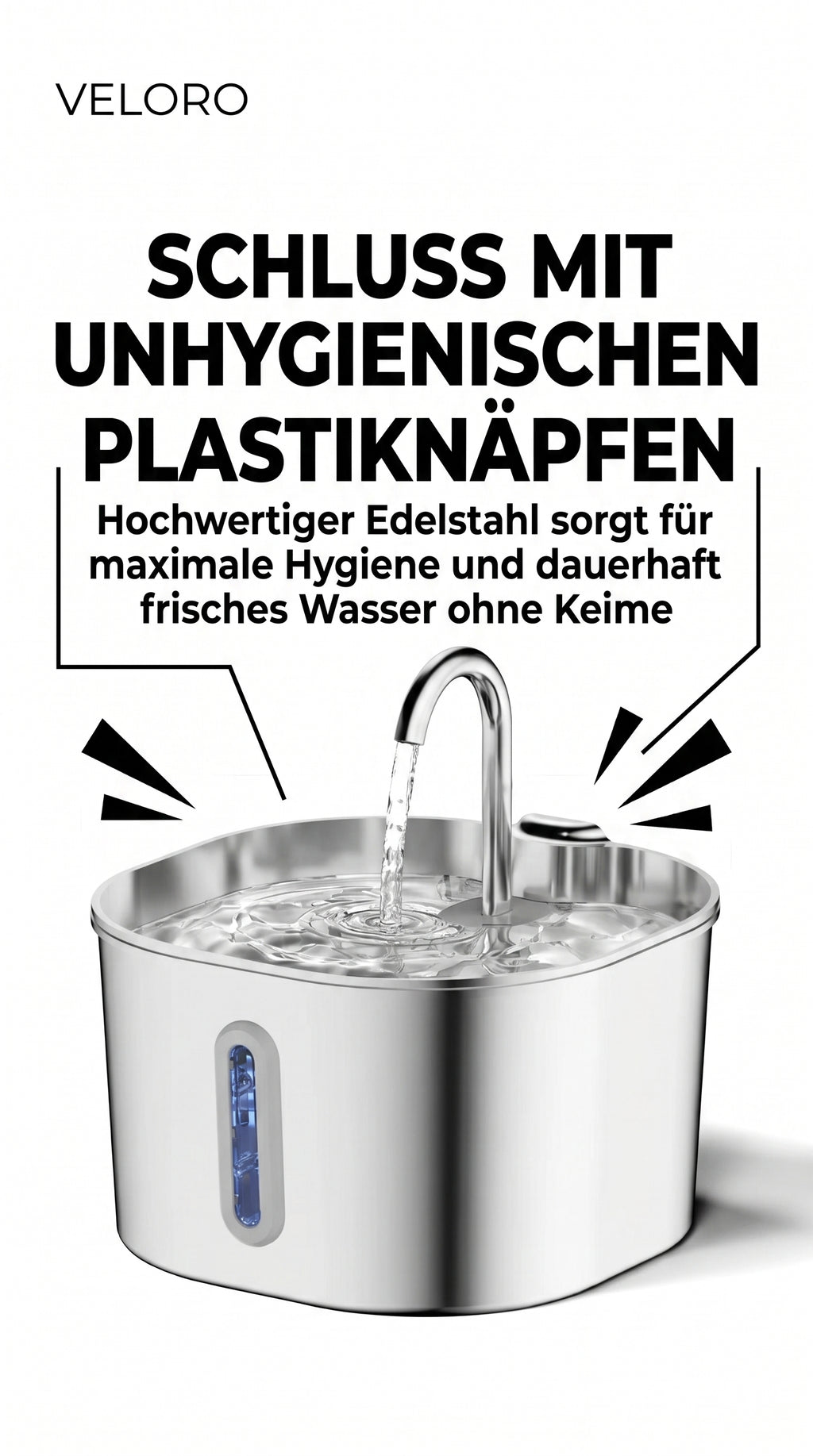Veloro AquaPaw™ Edelstahl Katzenbrunnen